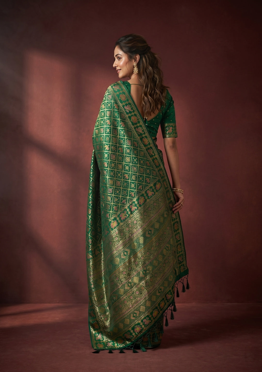 Bottle Green Patola Art Silk Saree