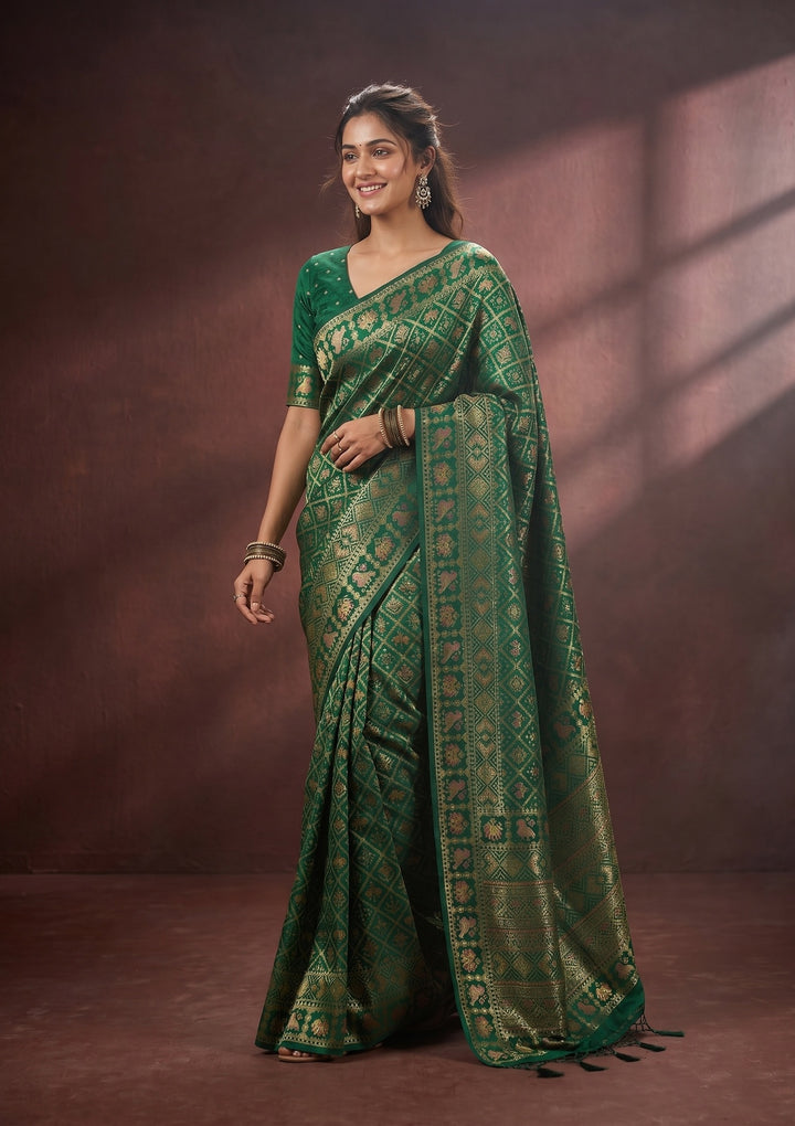 Bottle Green Patola Art Silk Saree