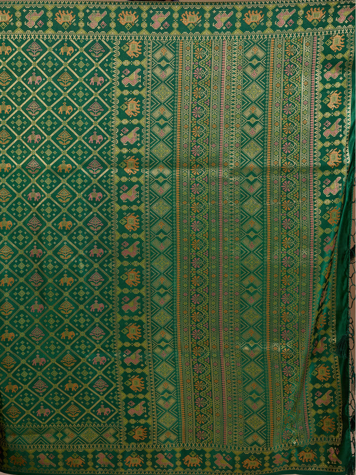 Bottle Green Patola Art Silk Saree