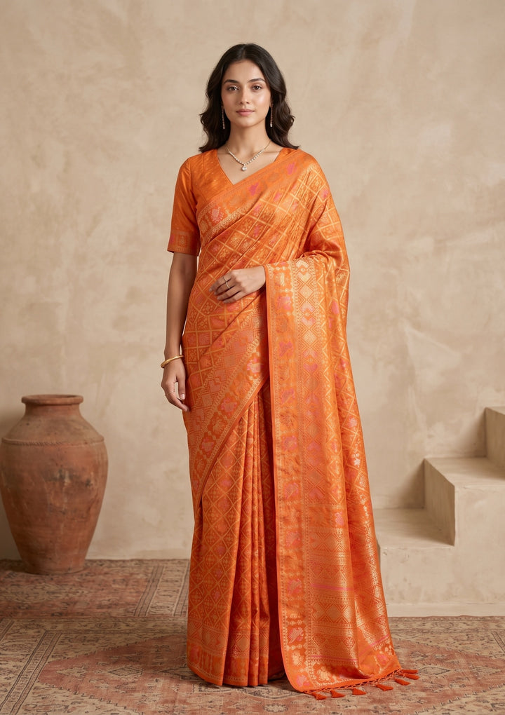 Rust Patola Art Silk Saree