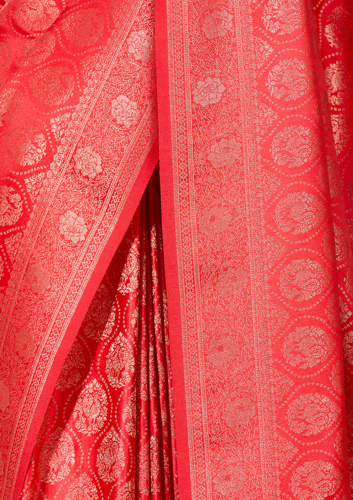Red Banarasi Art Silk Saree With Matching Blouse Piece