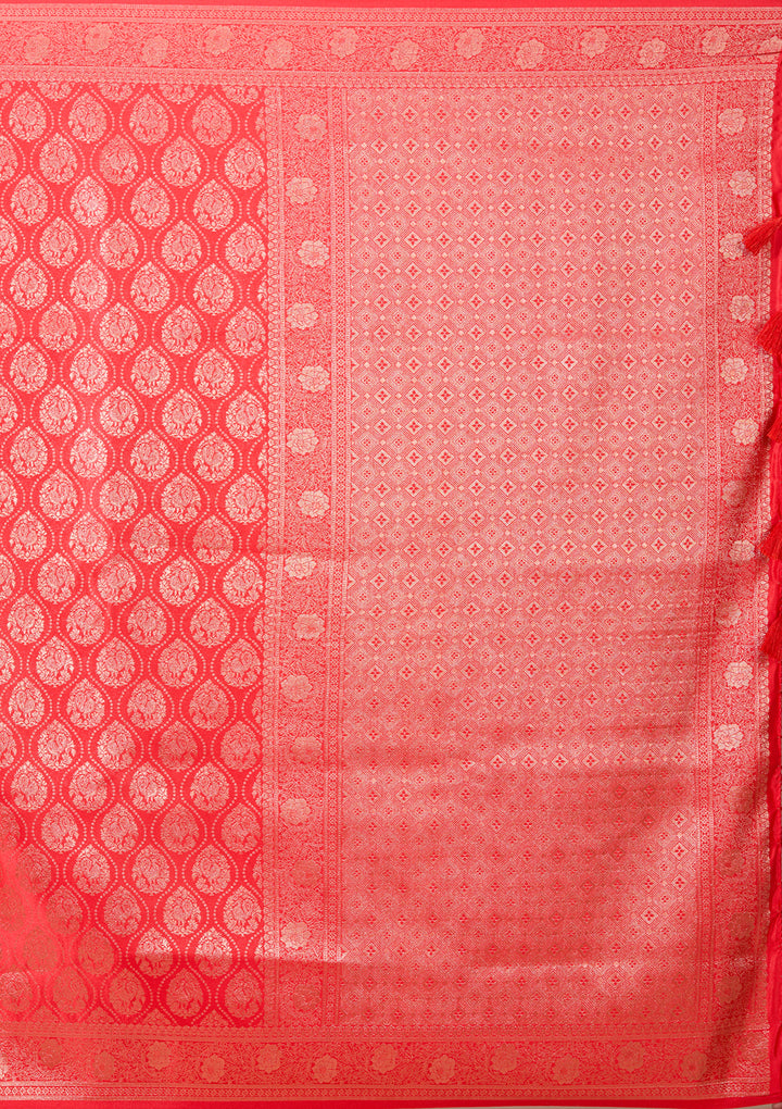 Red Banarasi Art Silk Saree With Matching Blouse Piece