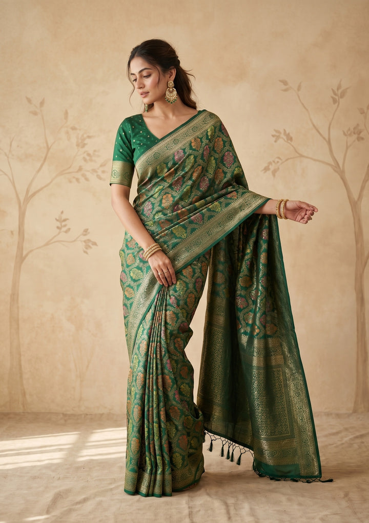 Bottle Green Banarasi Art Silk Saree