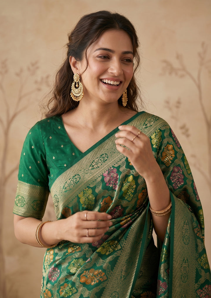 Bottle Green Banarasi Art Silk Saree