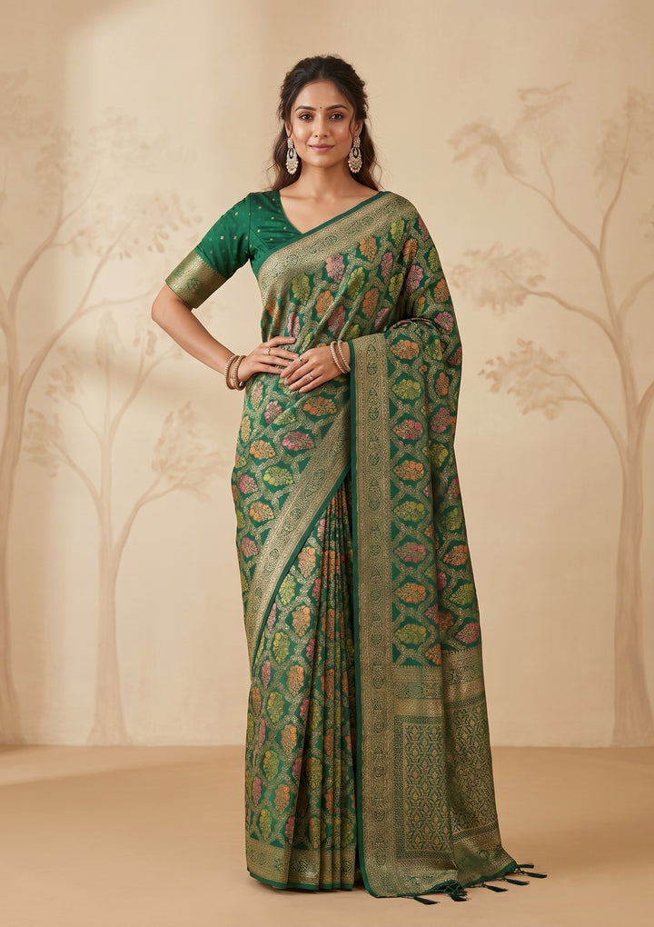 Bottle Green Banarasi Art Silk Saree