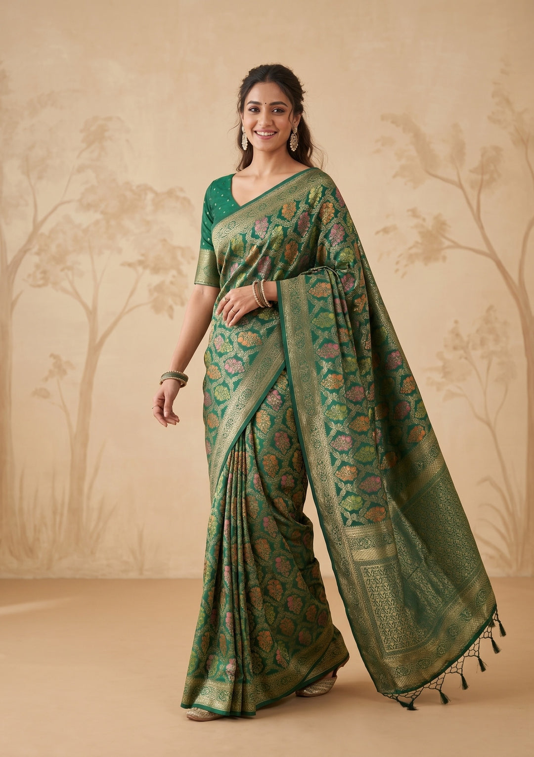 Bottle Green Banarasi Art Silk Saree