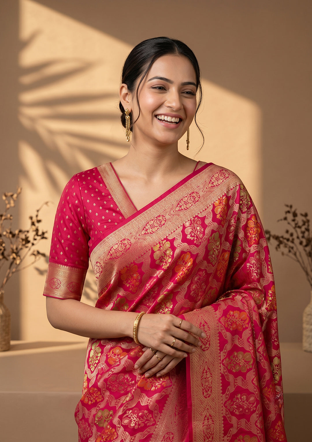 Rani Pink Banarasi Art Silk Saree