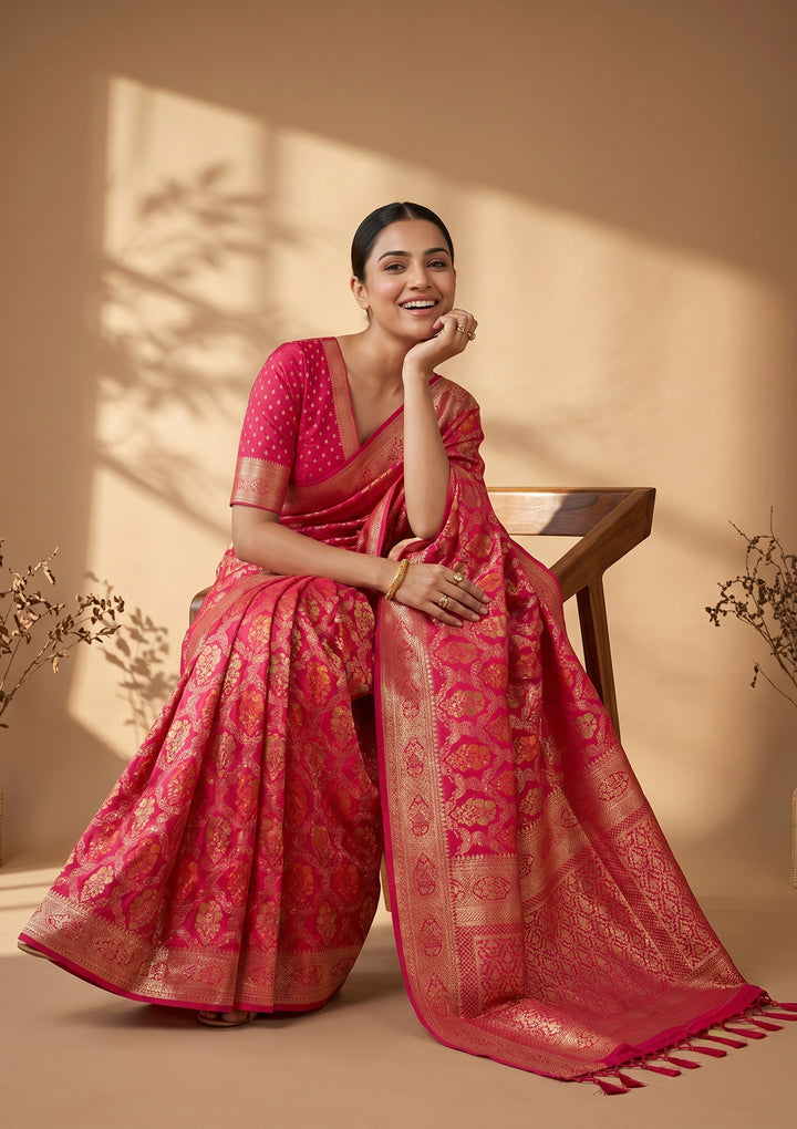 Rani Pink Banarasi Art Silk Saree