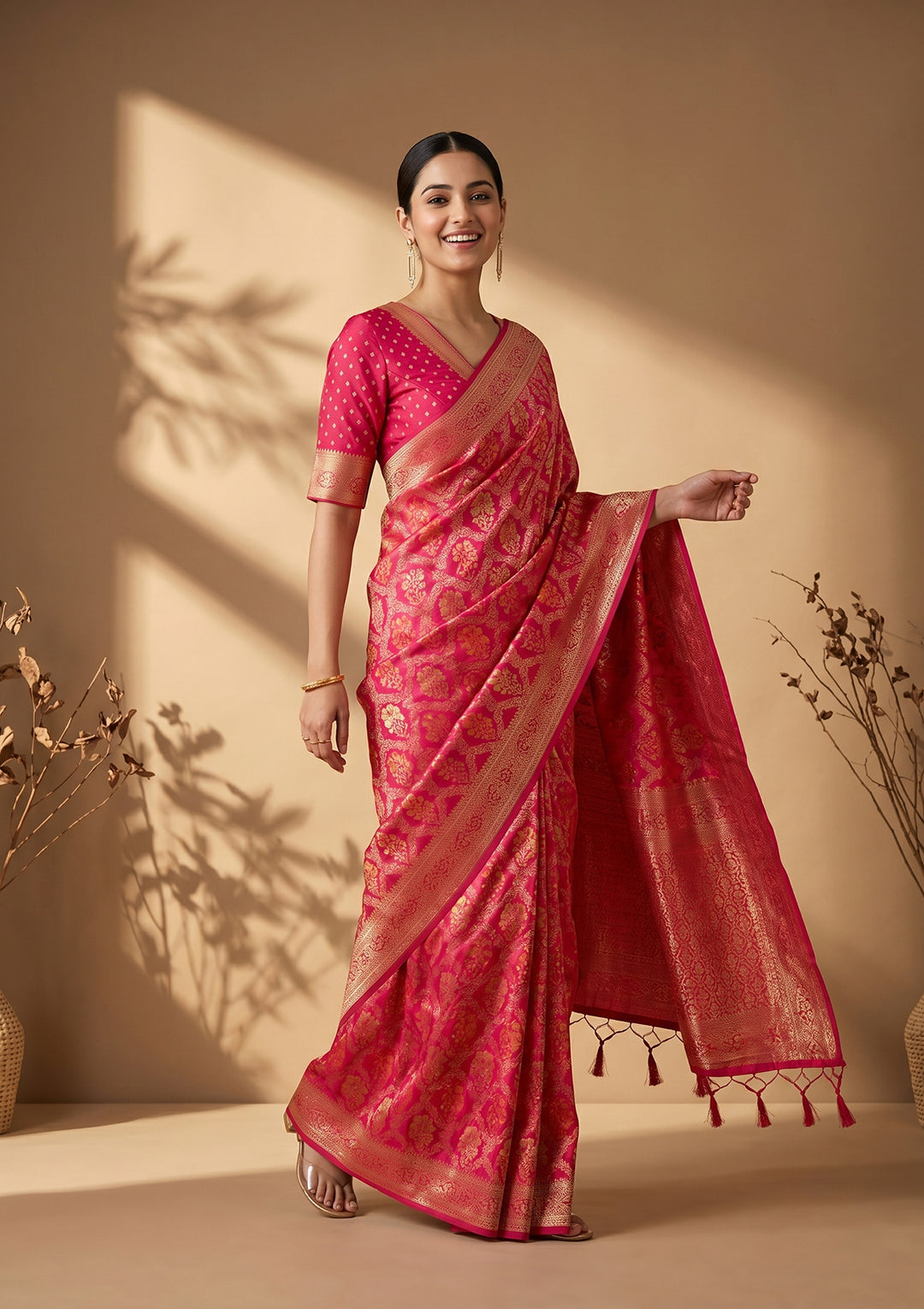 Rani Pink Banarasi Art Silk Saree