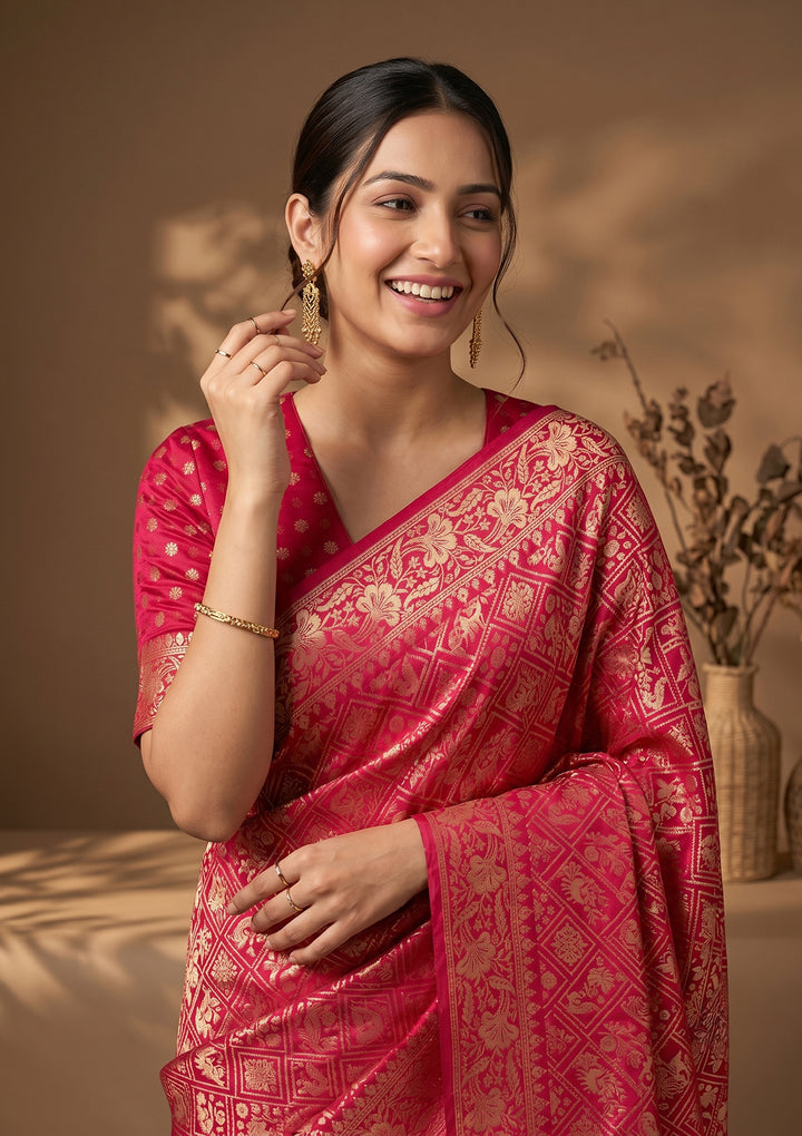 Rani Pink Patola Art Silk Saree