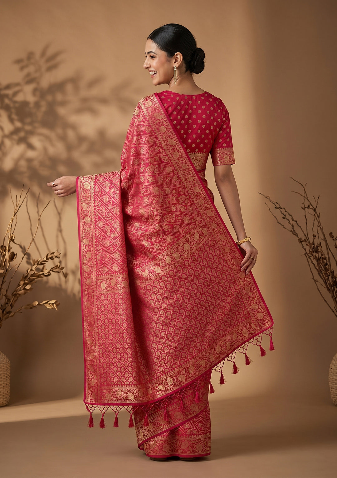 Rani Pink Patola Art Silk Saree