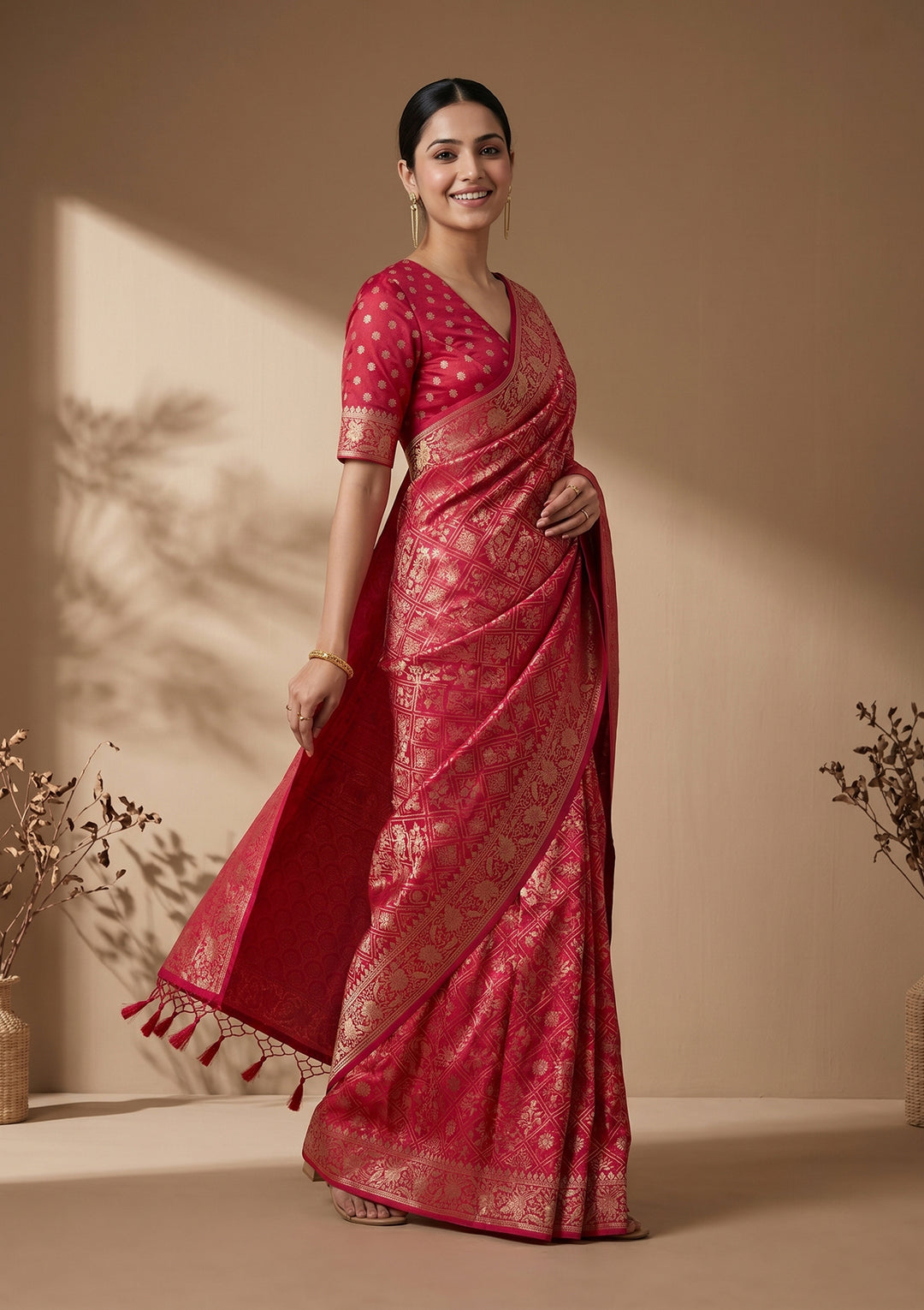 Rani Pink Patola Art Silk Saree