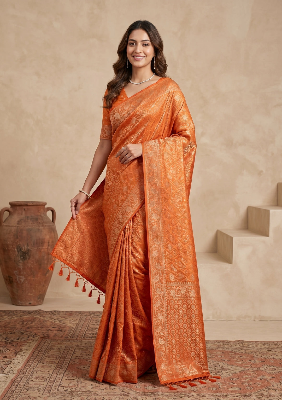 Rust Patola Art Silk Saree