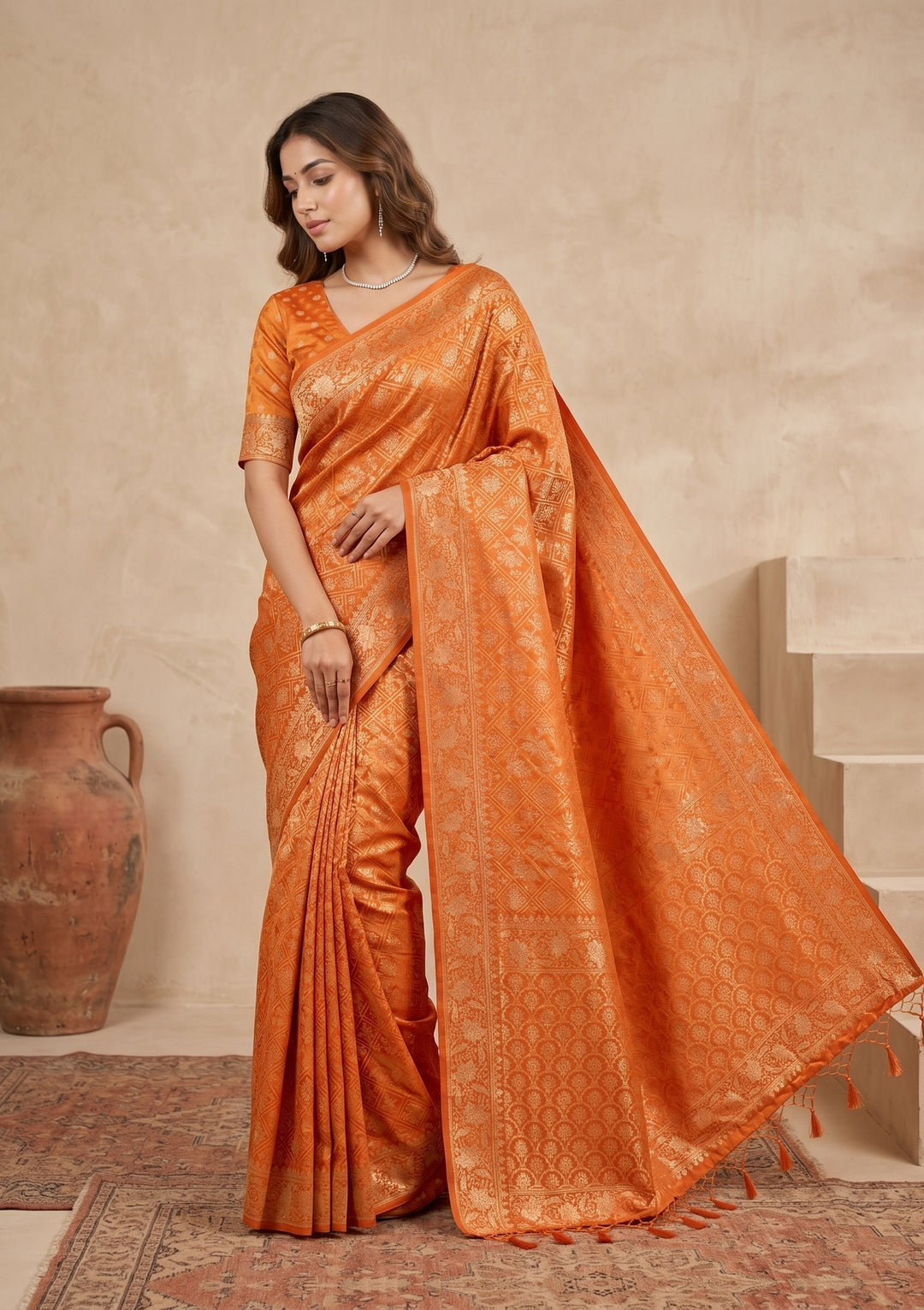 Rust Patola Art Silk Saree