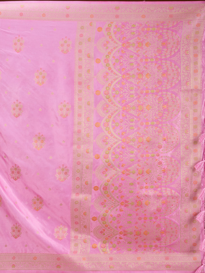 Baby Pink Silk Buti Saree With Matching Blouse Piece