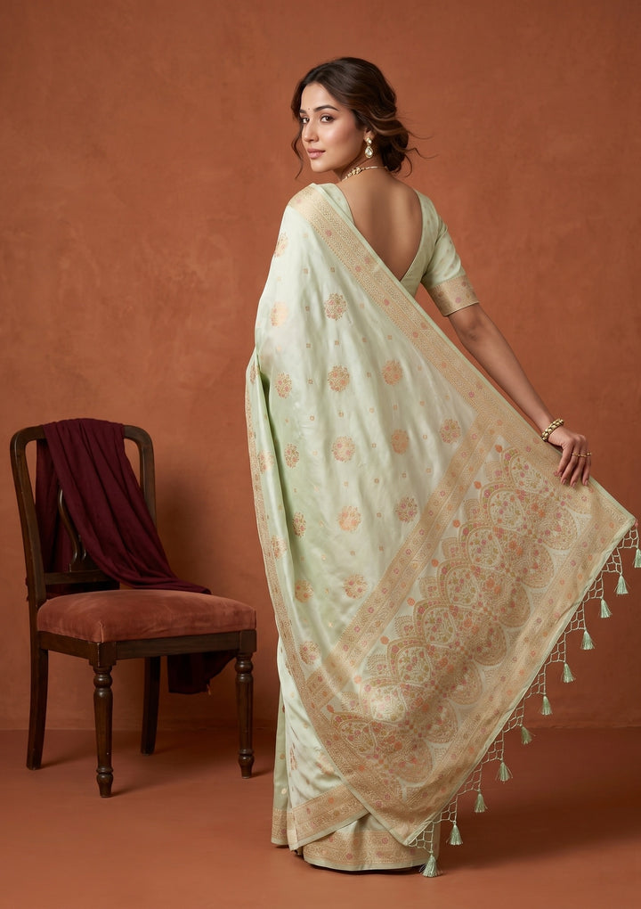 Sea Green Silk Buti Saree With Matching Blouse Piece