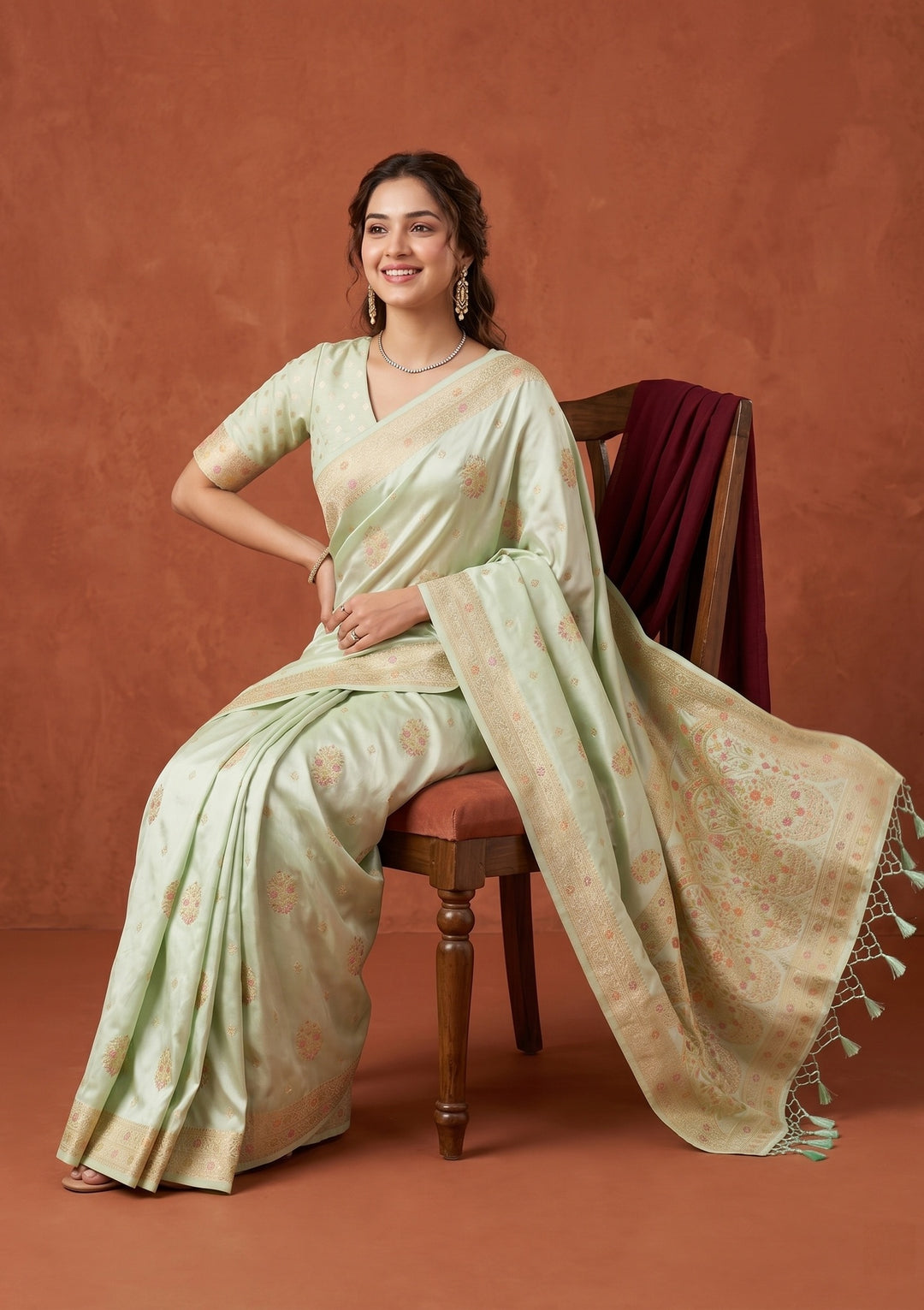 Sea Green Silk Buti Saree With Matching Blouse Piece