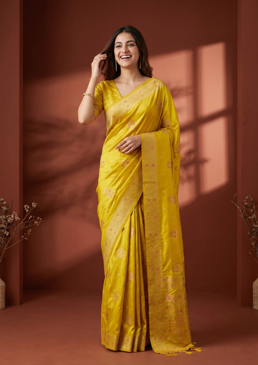 Yellow Banarasi Art Silk Saree