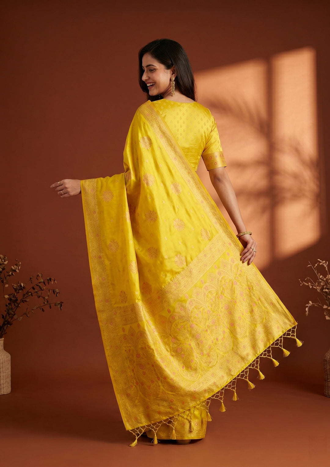 Yellow Banarasi Art Silk Saree