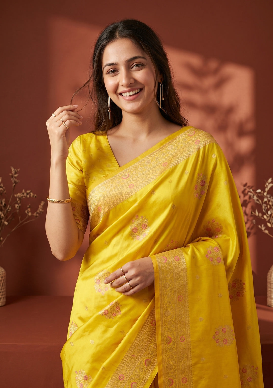 Yellow Banarasi Art Silk Saree