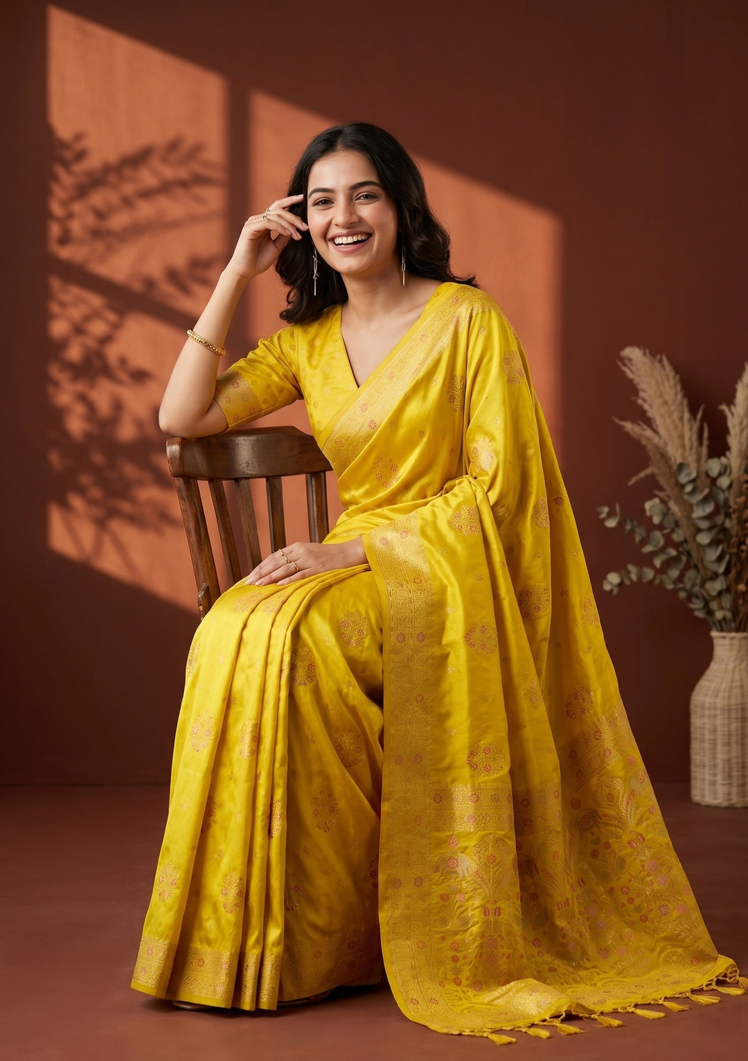 Yellow Banarasi Art Silk Saree