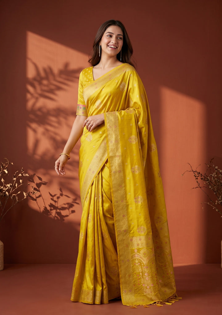 Yellow Banarasi Art Silk Saree