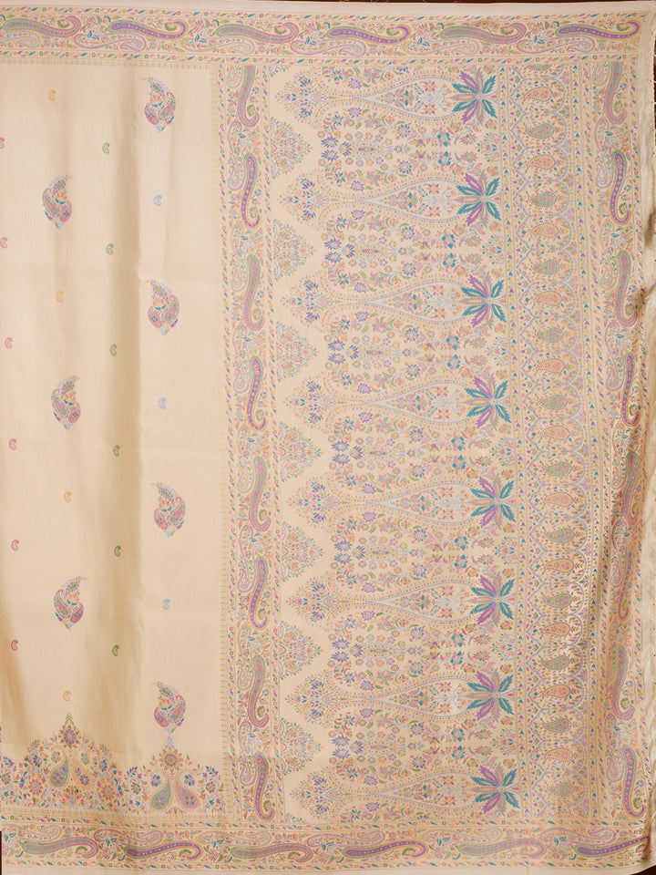 Cream Silk Buti Saree With Matching Blouse Piece