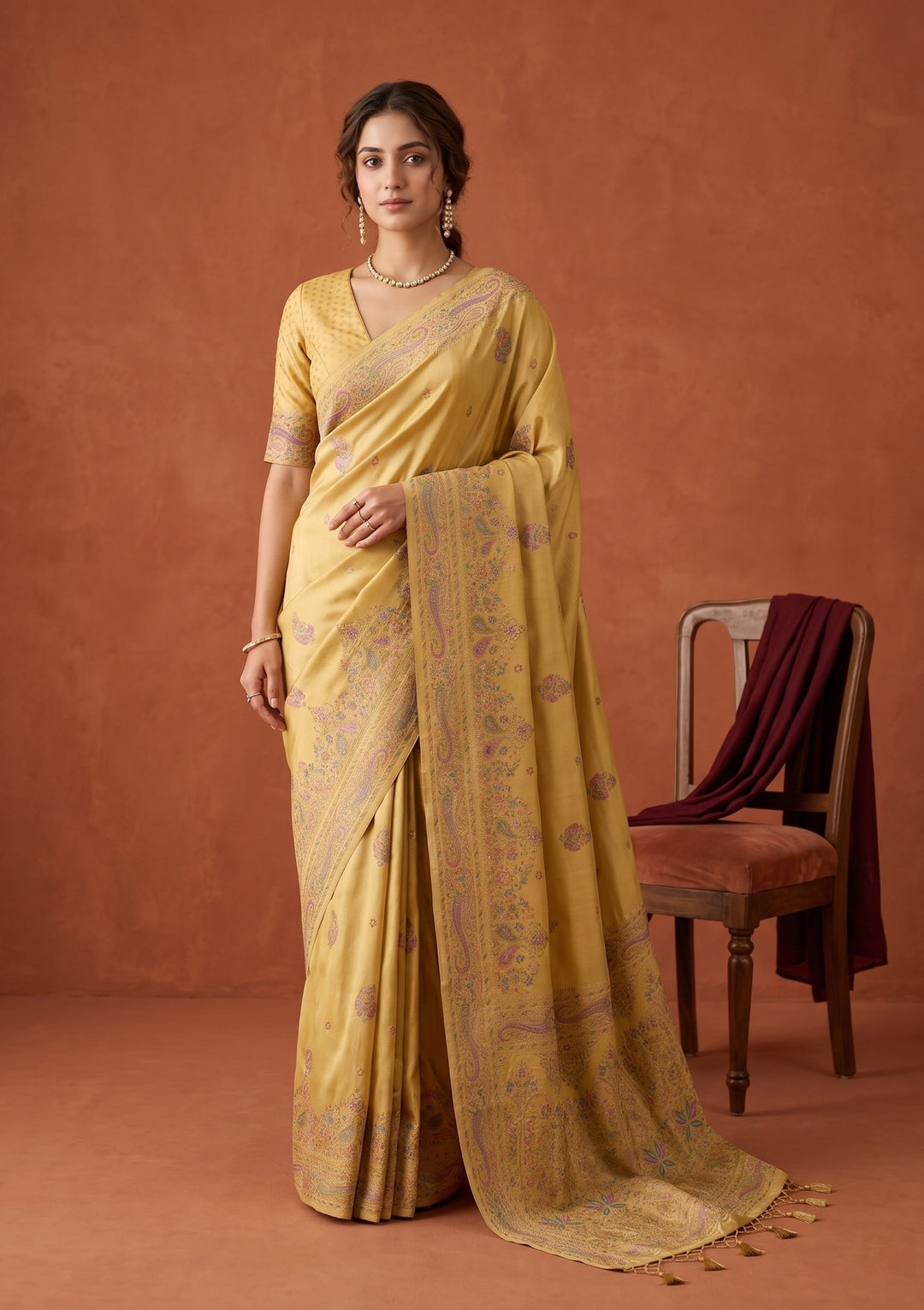 Gold Silk Buti Saree With Matching Blouse Piece