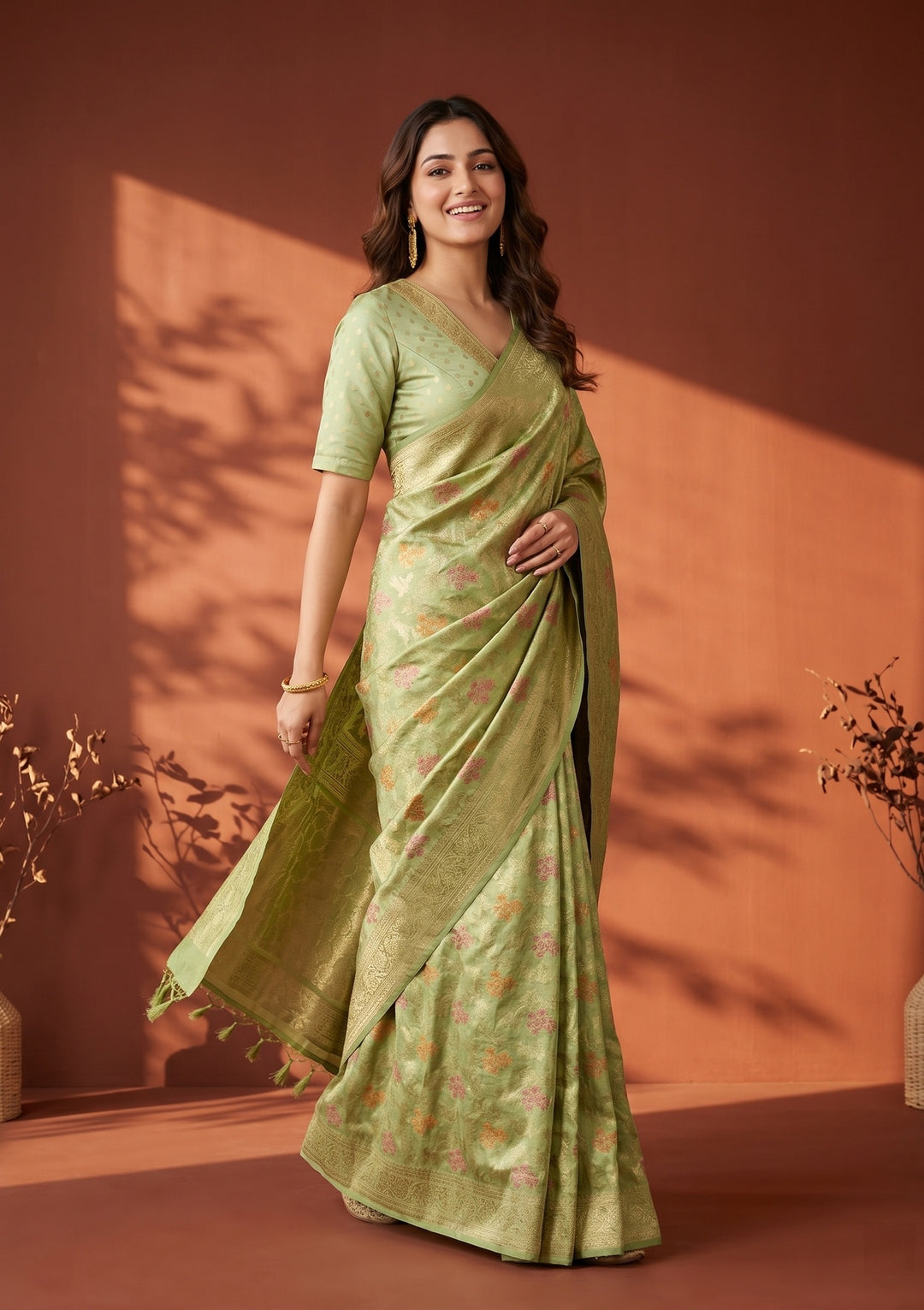 Parrot Green Banarasi Art Silk Saree