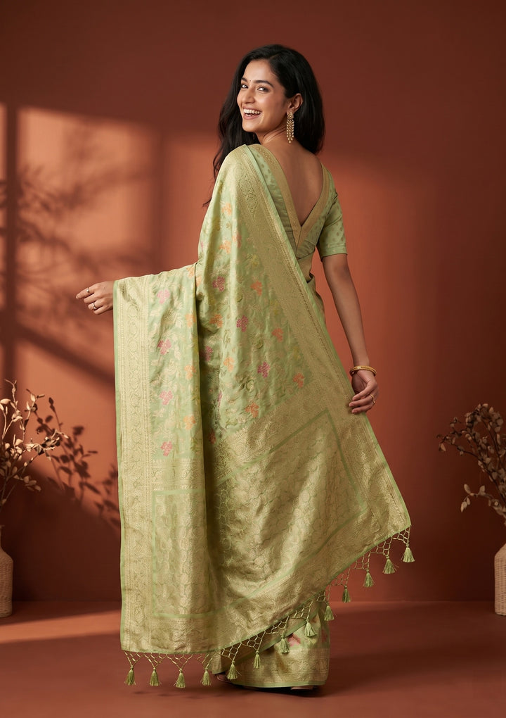 Parrot Green Banarasi Art Silk Saree
