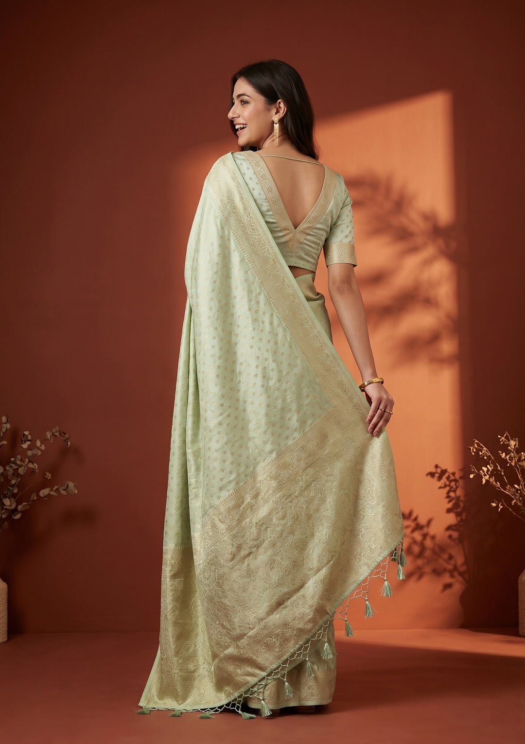 Pista Green Banarasi Art Silk Saree