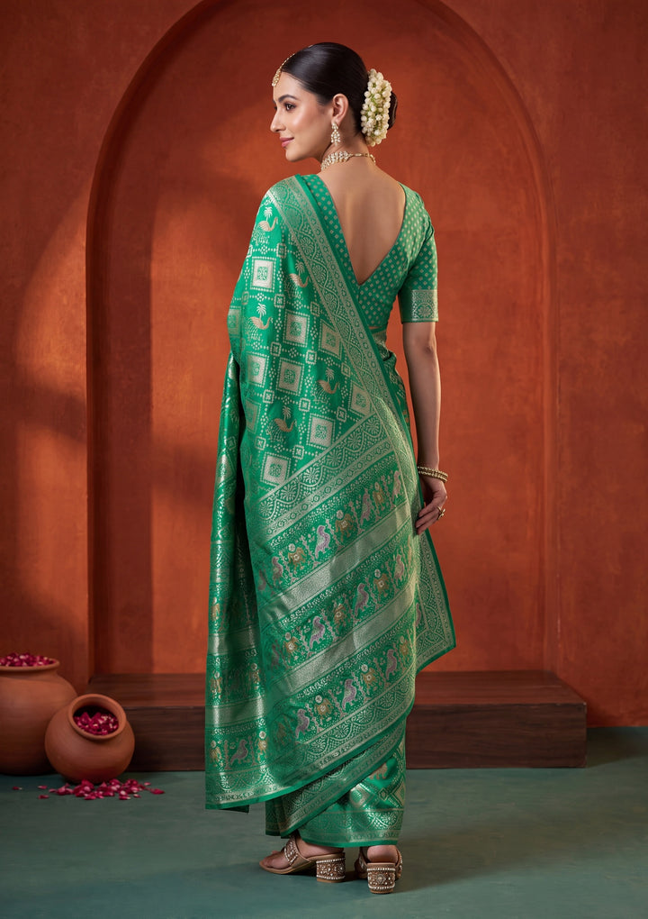 Rama Green Patola Art Silk Saree With Matching Blouse Piece