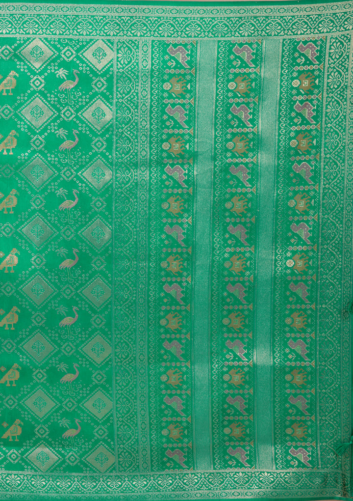 Rama Green Patola Art Silk Saree With Matching Blouse Piece