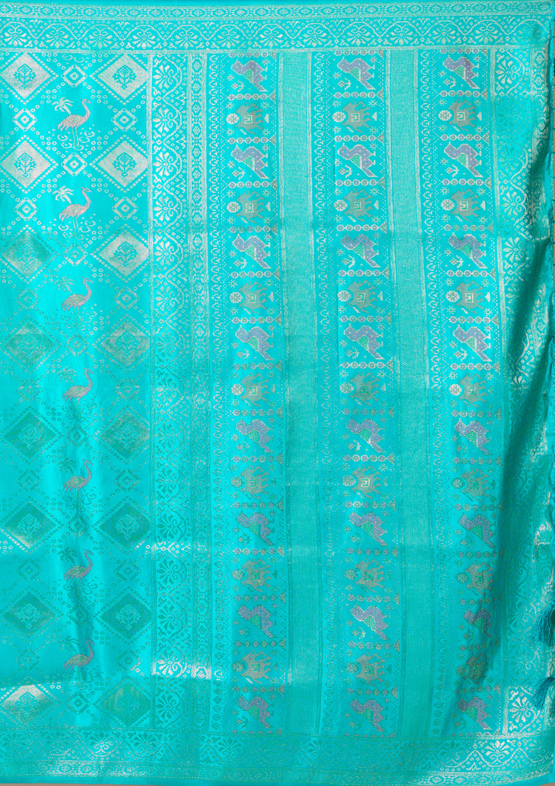 Turquoise Blue Patola Art Silk Saree With Matching Blouse Piece