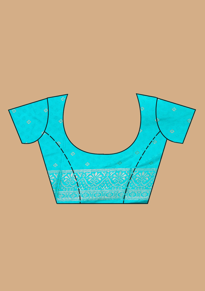 Turquoise Blue Patola Art Silk Saree With Matching Blouse Piece
