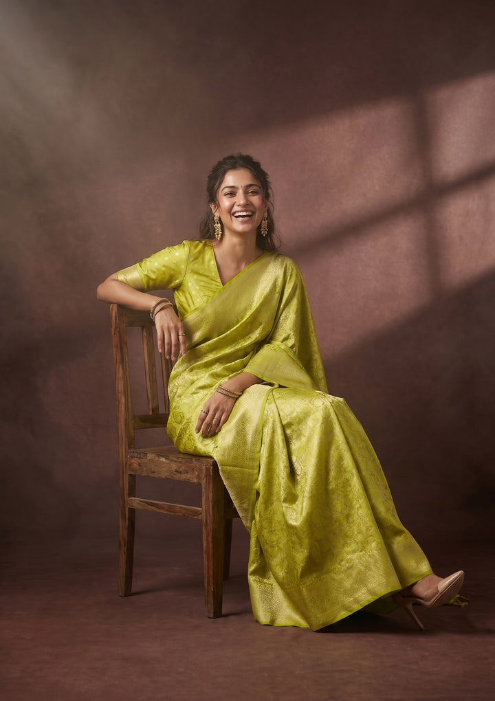 Lime Green Kanjivaram Art Silk Saree