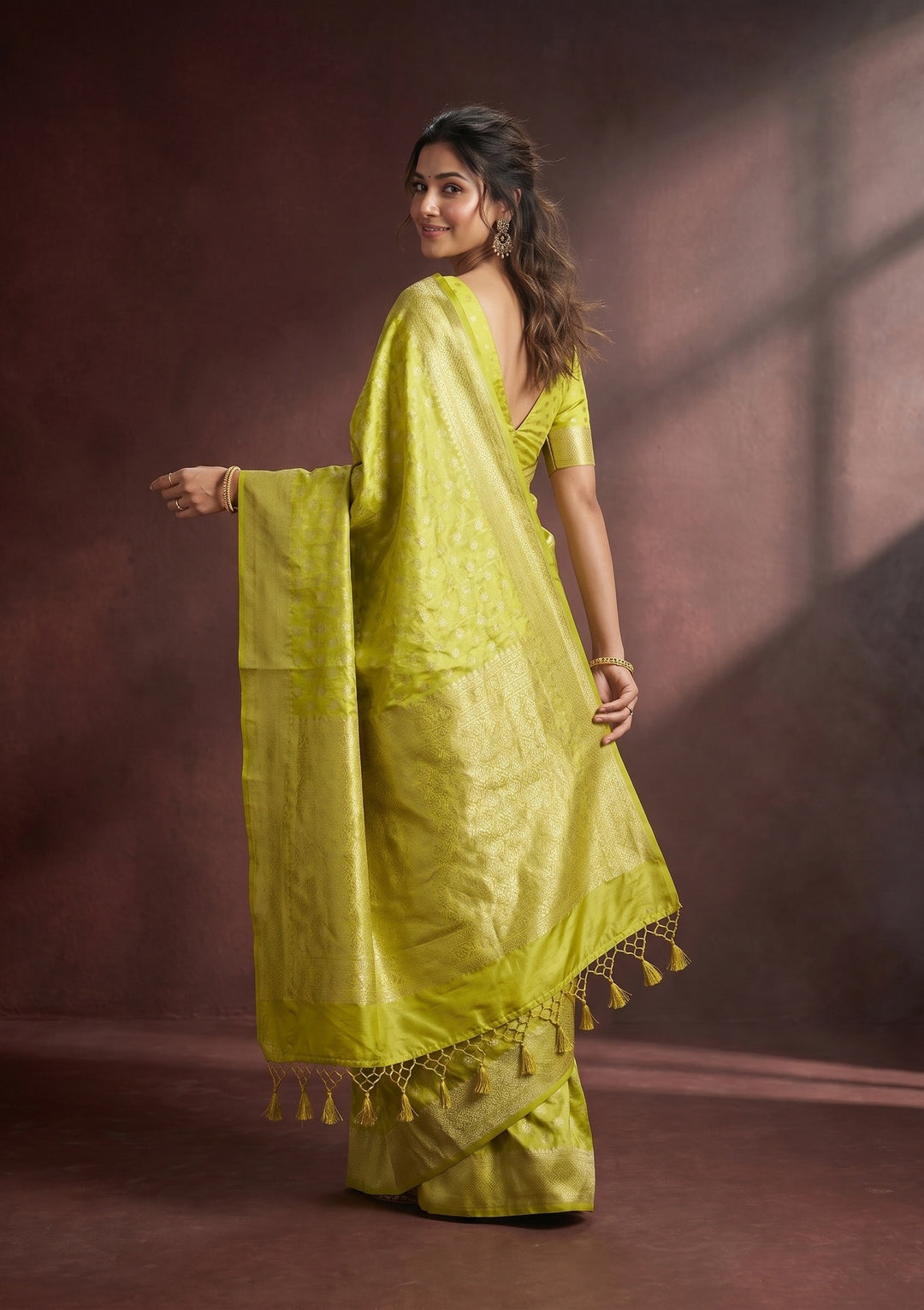 Lime Green Kanjivaram Art Silk Saree