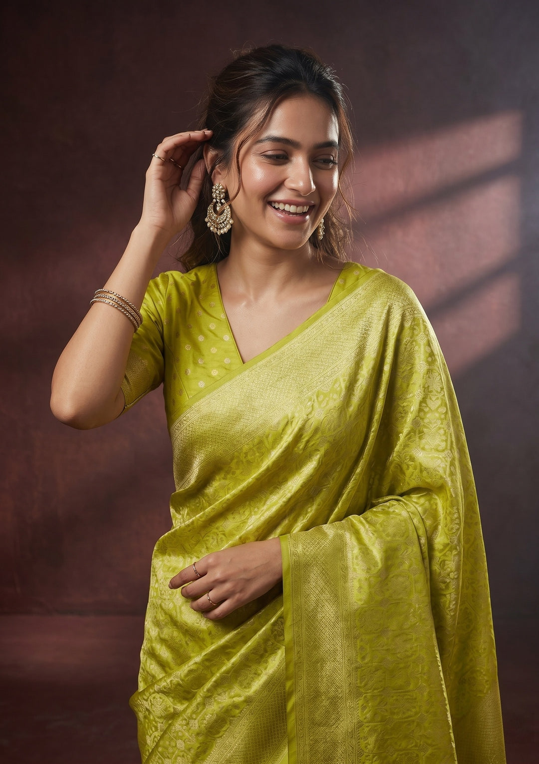 Lime Green Kanjivaram Art Silk Saree