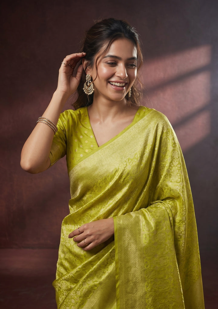 Lime Green Kanjivaram Art Silk Saree