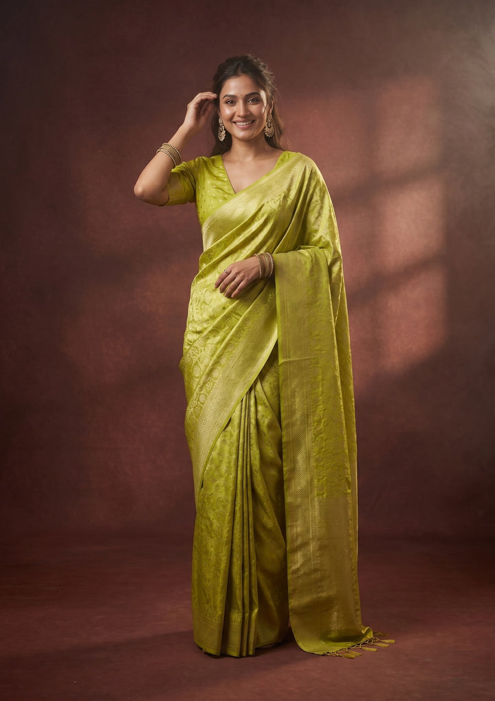 Lime Green Kanjivaram Art Silk Saree