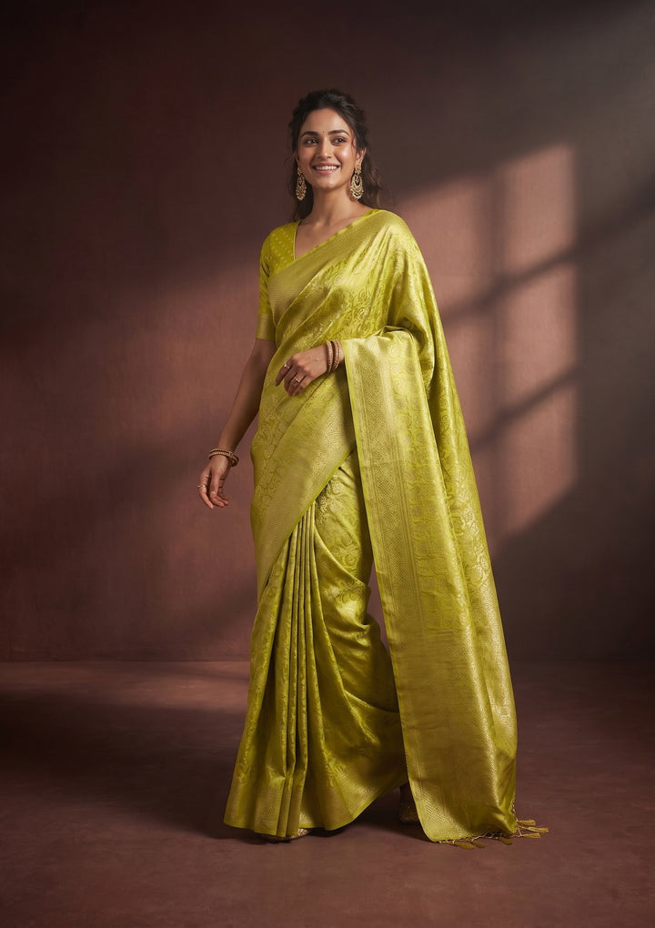 Lime Green Kanjivaram Art Silk Saree