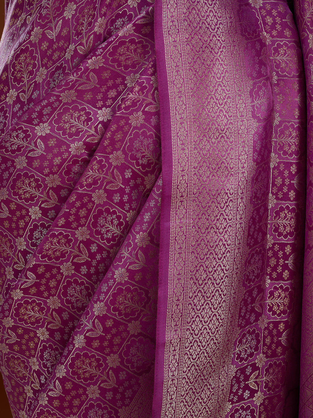 Purple Silk Jaal Saree With Matching Blouse Piece