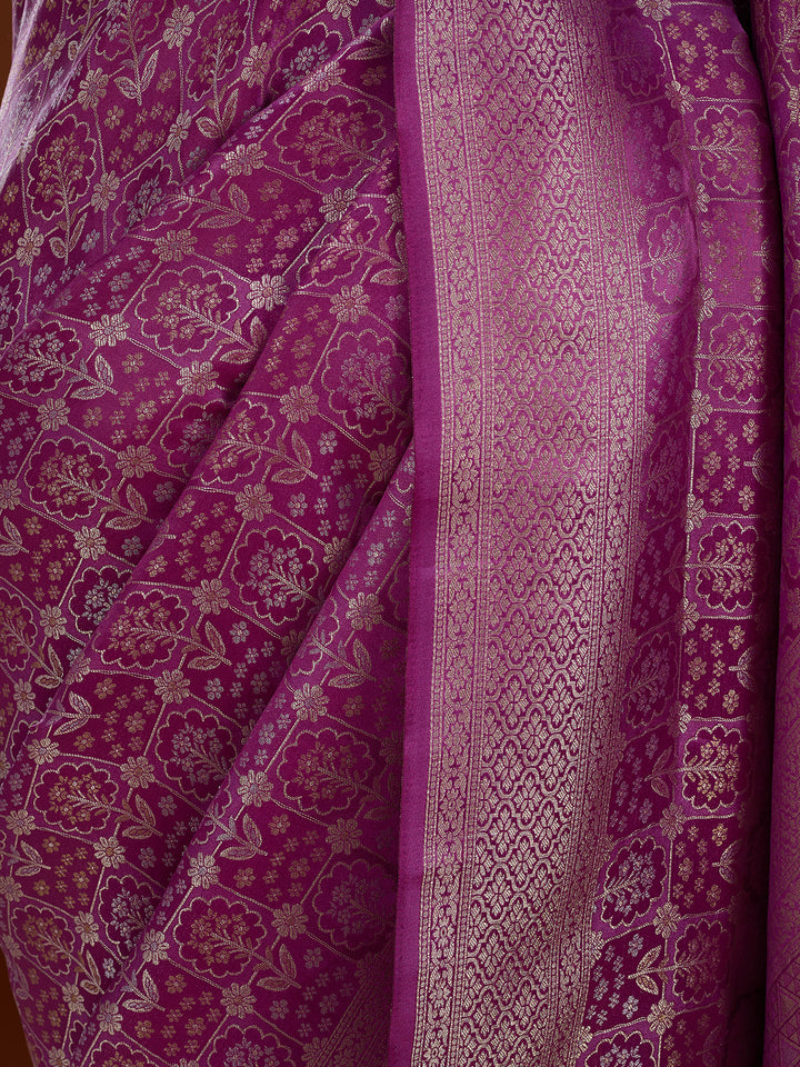 Purple Silk Jaal Saree With Matching Blouse Piece