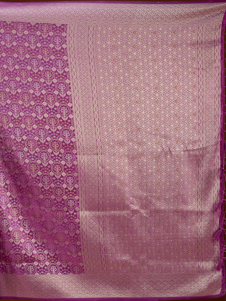 Purple Silk Jaal Saree With Matching Blouse Piece