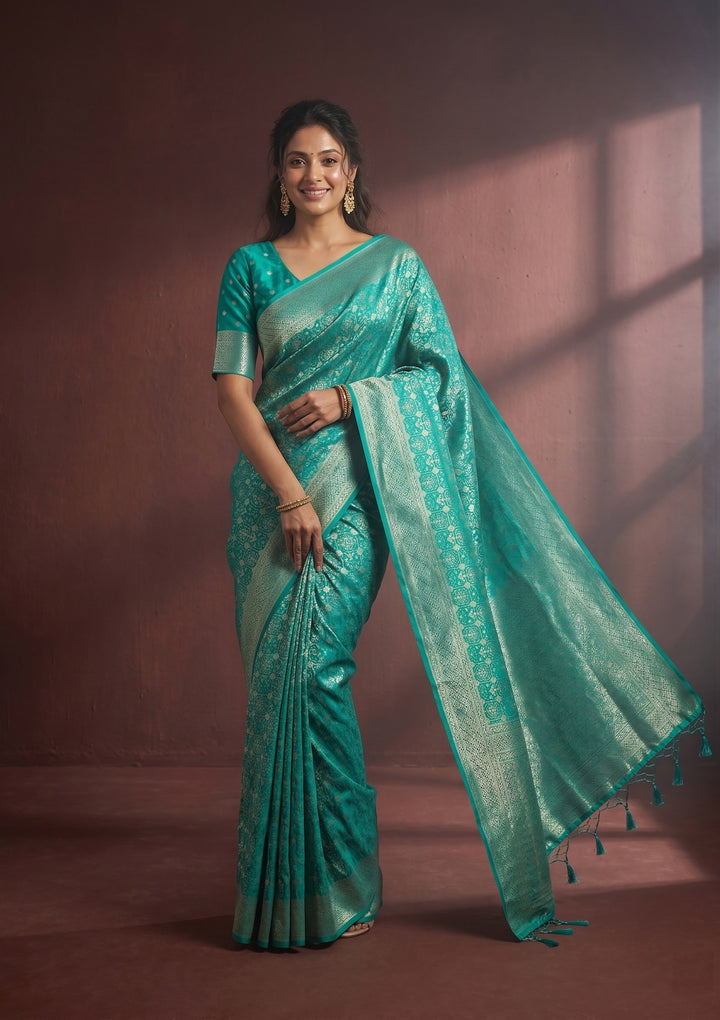 Turquoise Blue Kanjivaram Art Silk Saree