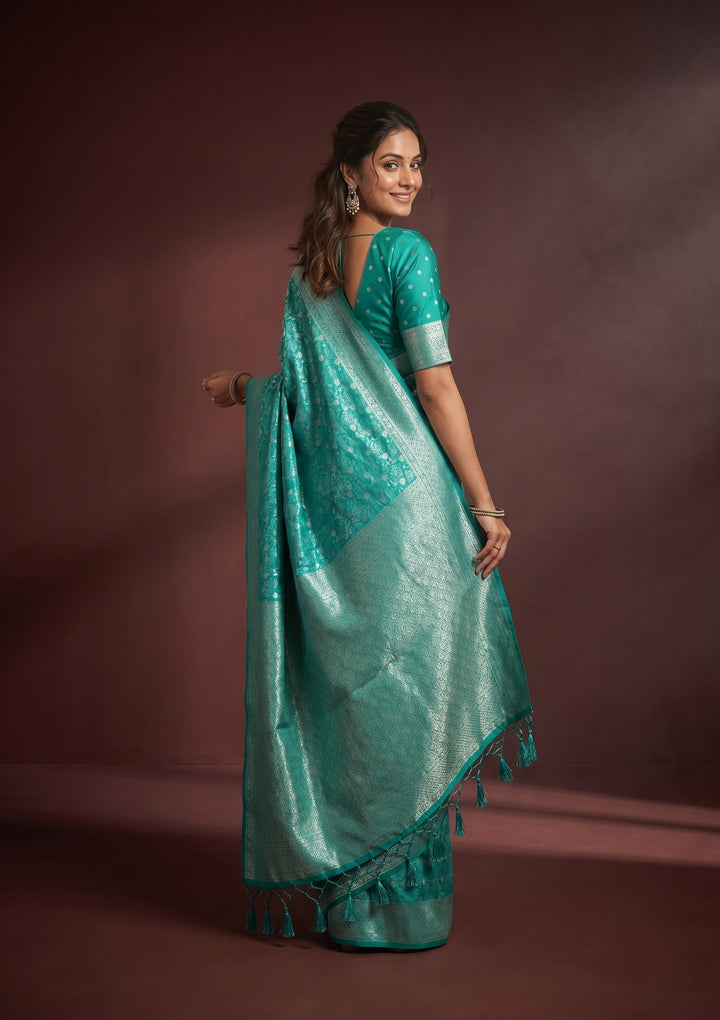 Turquoise Blue Kanjivaram Art Silk Saree