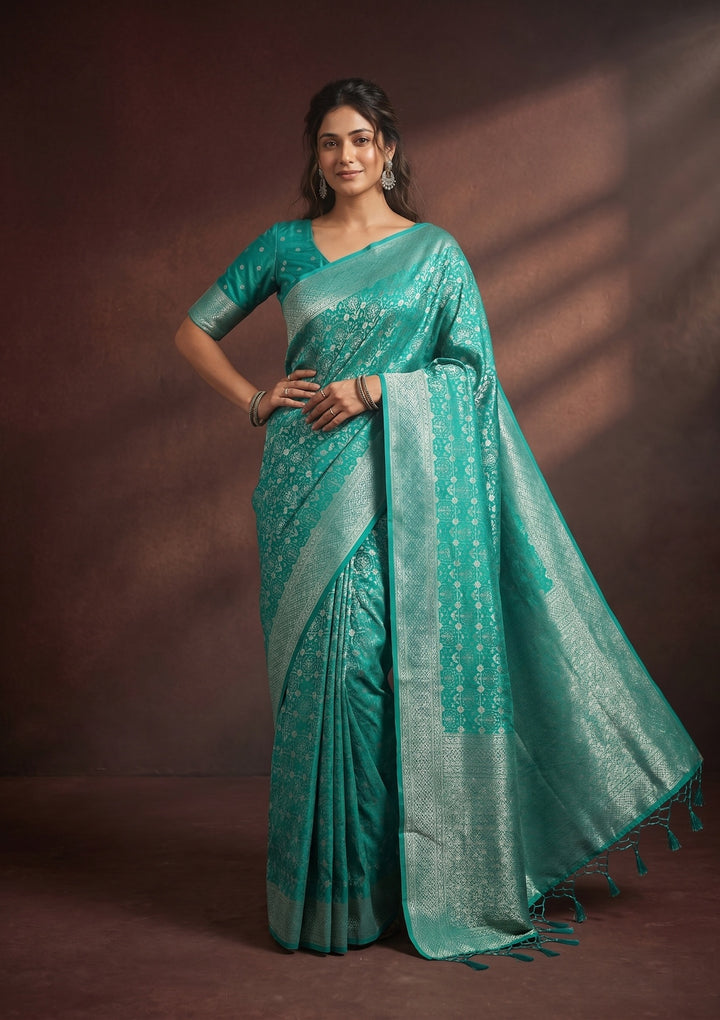 Turquoise Blue Kanjivaram Art Silk Saree