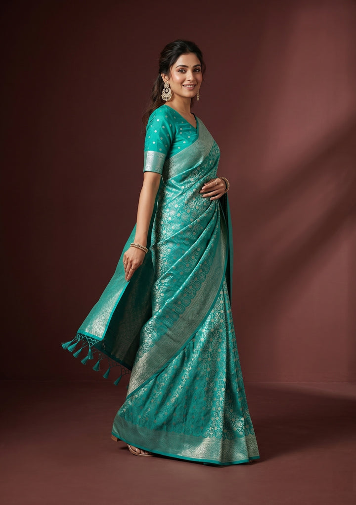 Turquoise Blue Kanjivaram Art Silk Saree