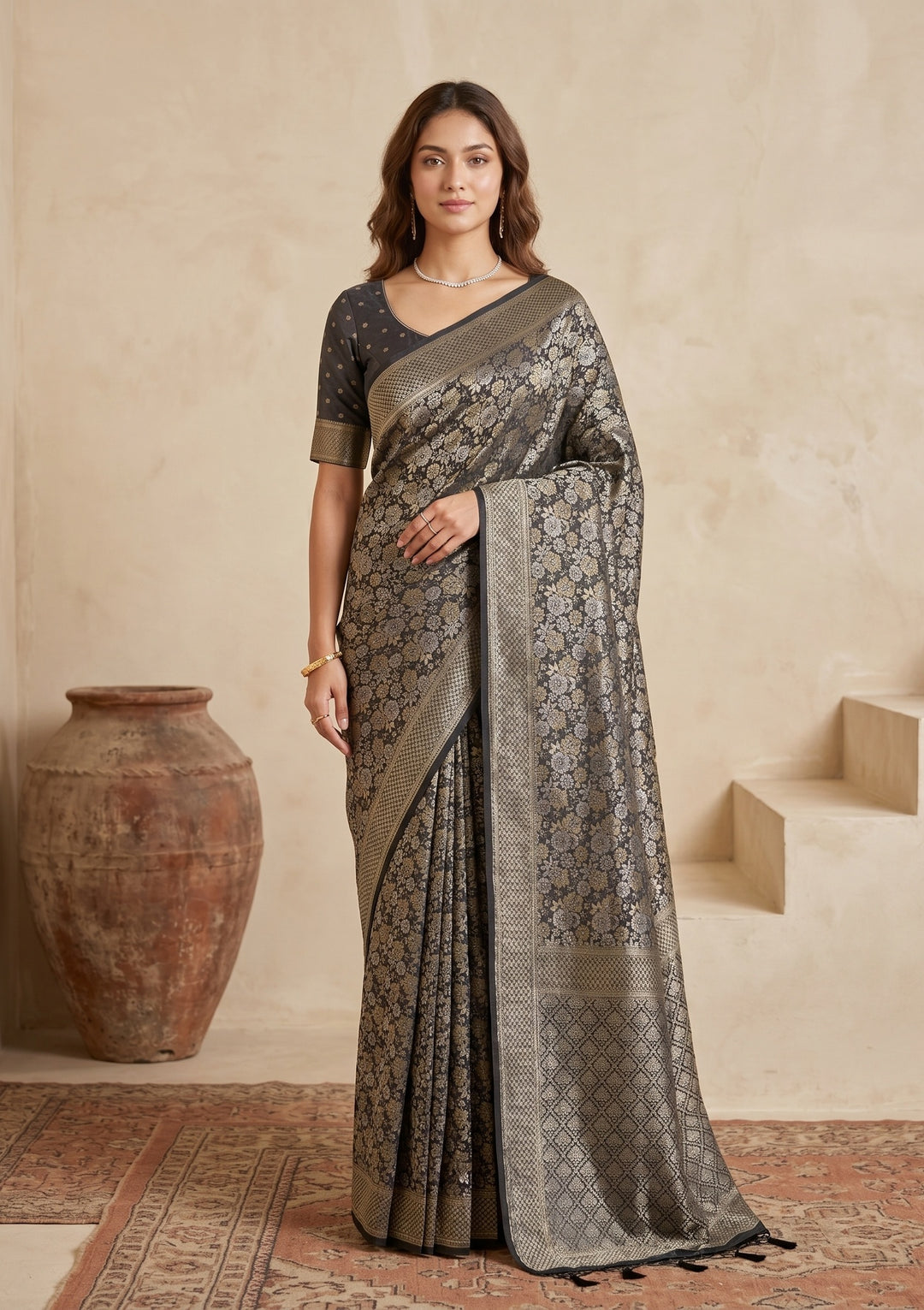 Black Banarasi Art Silk Saree