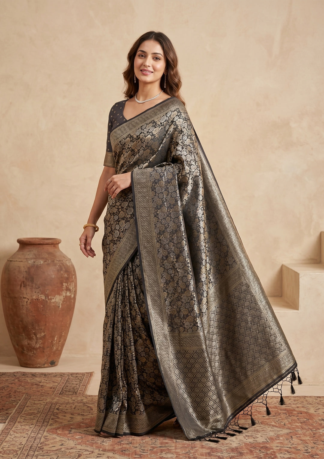 Black Banarasi Art Silk Saree